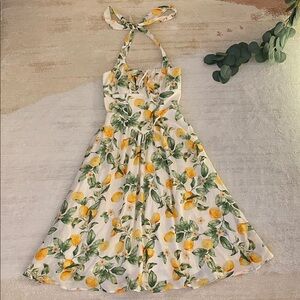 Floral Lemon Print Midi Dress